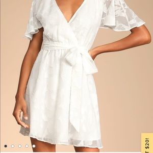 Lulus Flutter Forever White Burnout Jacquard Flutter Sleeve Mini Dress
